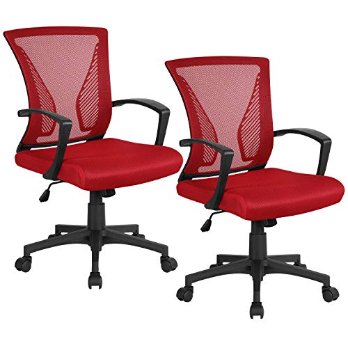 Yaheetech, Yaheetech 2pcs Adjustable Mesh Office Chair Executive Computer Desk Chair Ergonomic Lumbar Support Chair with Wheels Red