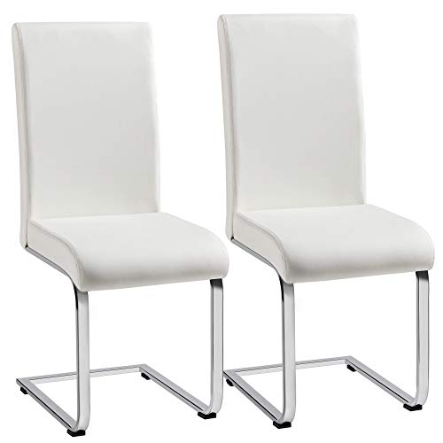 Yaheetech, Yaheetech 2pcs Dining Chairs Modern Faux PU Leather High Back Sturdy Chrome Legs Home Kitchen Cafe Furniture White