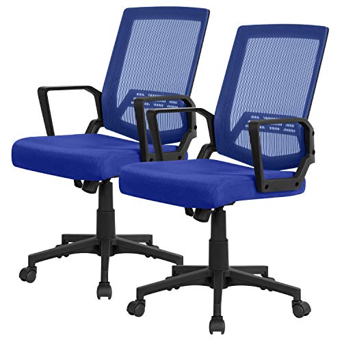 Yaheetech, Yaheetech 2pcs Ergonomic Desk Chair Adjustable and Swivel Office Chair Mid-Back Study Task Chair with Comfort Lumbar Support Blue