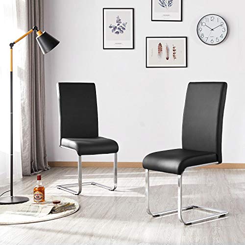 Yaheetech, Yaheetech 2pcs Stylish Dining Chairs Faux Leather W/Chrome Legs High Back Kitchen & Dining Room Black