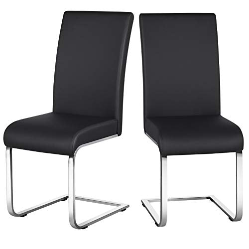 Yaheetech, Yaheetech 2pcs Stylish Dining Chairs Faux Leather W/Chrome Legs High Back Kitchen & Dining Room Black