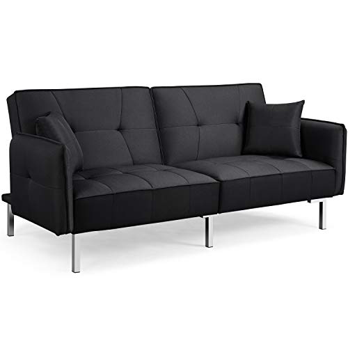 Yaheetech, Yaheetech 3 Seater Sofa Bed Fabric Sofa Couches Adjustable Backrest Sofa Bed with Arms and 2 Cushions for Living Room/Bedroom Black