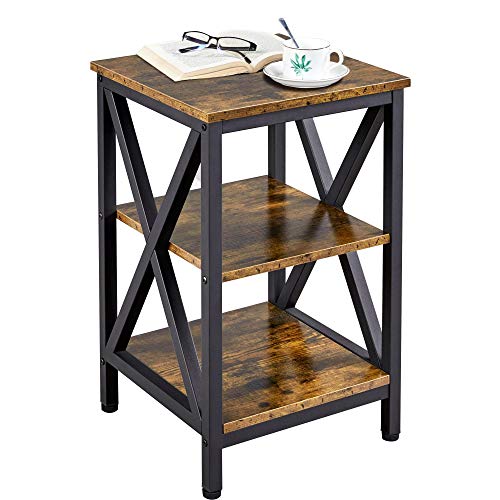 Yaheetech, Yaheetech 3-Tiers Industrial Side Table Bedside Table X-Frame End Table Nightstand Storage with Shelf for Living room, Bedroom