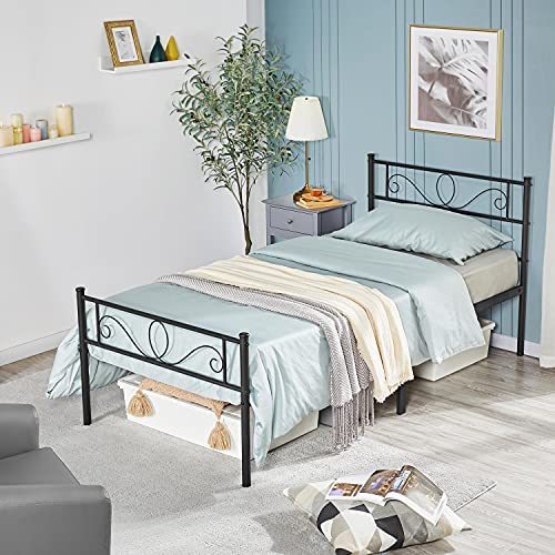 Yaheetech, Yaheetech 3ft Single Metal Bed Frame Solid Bedstead Base with Headboard and Footboard, Metal Slat Support and Underbed Storage