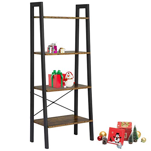 Yaheetech, Yaheetech 4-Tier Storage Shelves Ladder Bookshelf Industrial Bookcase Shelving Unit with Metal Frame for Living Room/Bedroom/Office, Rustic Brown