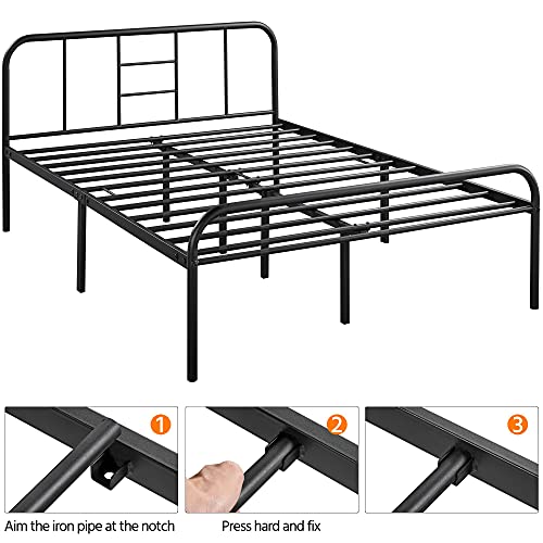 Yaheetech, Yaheetech 4ft6 Black Iron Double Bed Frame Platform Bed with High Headboard, Strong Metal-Framed Bed with Storage