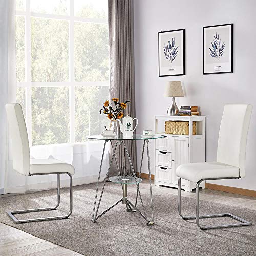 Yaheetech, Yaheetech 4pcs White Modern Dining Chairs Kitchen Chairs Faux Leather with Chrome Legs High Back Cafe Dining Room Furniture