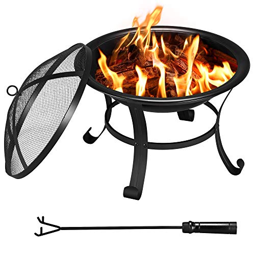 Yaheetech, Yaheetech 54cm Outdoor Square Fire Pit BBQ Fire Pit Brazier Multi-function Large Garden Patio Heater With Poker/ Dust Mesh