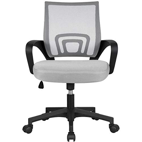 Yaheetech, Yaheetech Adjustable Desk Chair Executive Office Chair Fabric Mesh Chair Swivel Task Chair Mid-Back with Lumbar Support Gray