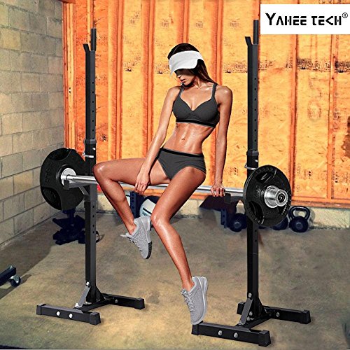 Yaheetech, Yaheetech Adjustable Heavy Duty Squat Rack Stand Power Weight Bench Support for Curl Barbell Olympic Barbell Free-Press Bench Black