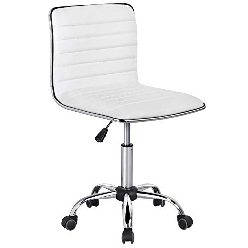 Yaheetech, Yaheetech Adjustable Office Chair Computer Desk Chair Faux Leather Swivel Armless Home Office Task Chair White