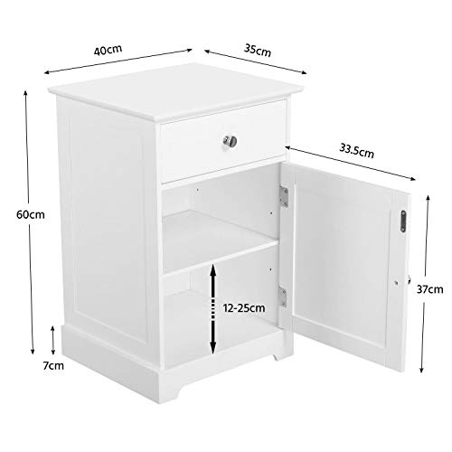 Yaheetech, Yaheetech Bedside Table Set of 2 Nightstand Cabinet Chest of Drawers for Bedroom/Living Room/Hallway/Bathroom 40 x 35 x 60 cm