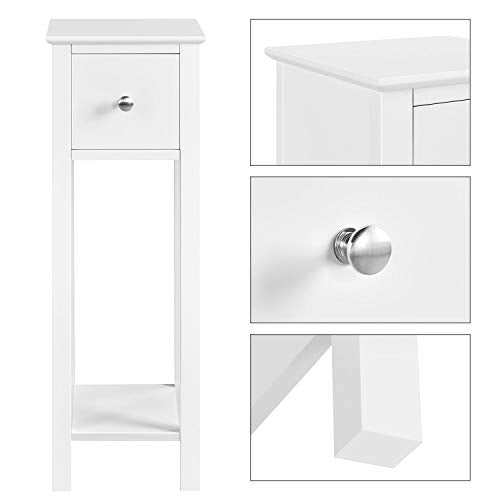 Yaheetech, Yaheetech Bedside Table Set of 2 Nightstand with Drawer Slim Tall Telephone Table Narrow Hallway Side Table Wooden White 25x25x70cm