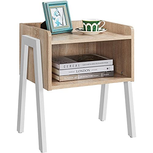 Yaheetech, Yaheetech Bedside Table, Stackable Side Table with Open Storage, 2-Tier Wood Look End Table with Metal Frame, Retro Rustic Accent Furniture