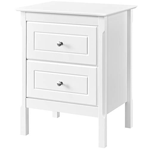 Yaheetech, Yaheetech Bedside Table Storage Unit Nightstand, Contemporary White Sofa Side End Table with 2 Drawers for Bedroom, Living Room 48 x 40 x 61cm