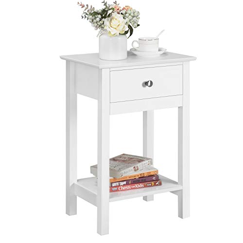 Yaheetech, Yaheetech Bedside Table Wooden Side Table Shabby Chic Nightstand Table Cabinet Storage Unit with Drawers Shelf White Gloss
