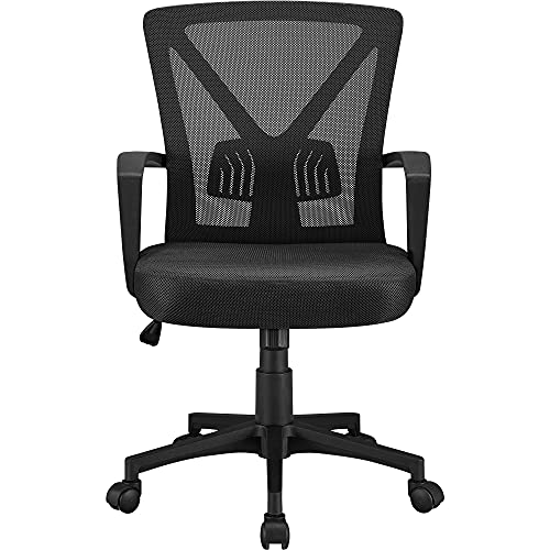 Yaheetech, Yaheetech Black Adjustable Office Chair Executive Computer Chair Mid-Back Ergonomic Desk Chair Office Swivel Mesh Chair with Armrest Back