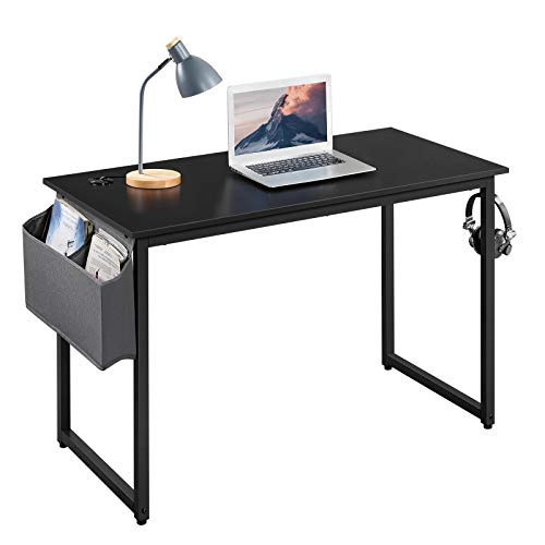 Yaheetech, Yaheetech Black Computer Desk, Writing Desk with Steel Frame, Home Office Desk Study Table with Storage Bag and Earphone Hook