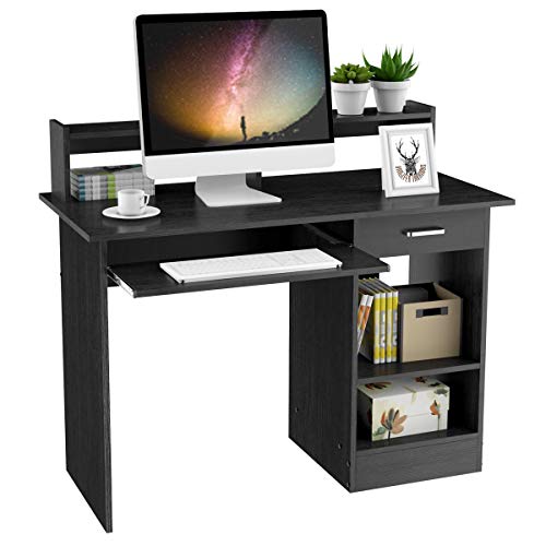 Yaheetech, Yaheetech Black Computer Desk with Drawers Storage Shelf Keyboard Tray - Home Office Laptop Desktop Table for Small Spaces