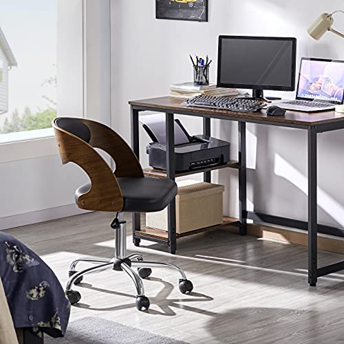 Yaheetech, Yaheetech Black Leather Swivel Chair Modern Office Chair Comfy Computer Chair with Solid Bentwood Back Soft Breathable Seat for Home Office