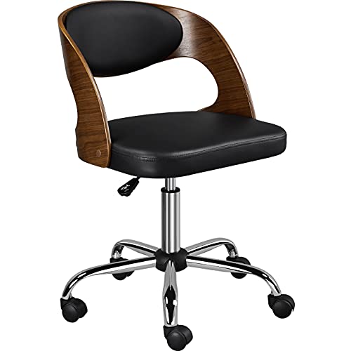 Yaheetech, Yaheetech Black Leather Swivel Chair Modern Office Chair Comfy Computer Chair with Solid Bentwood Back Soft Breathable Seat for Home Office