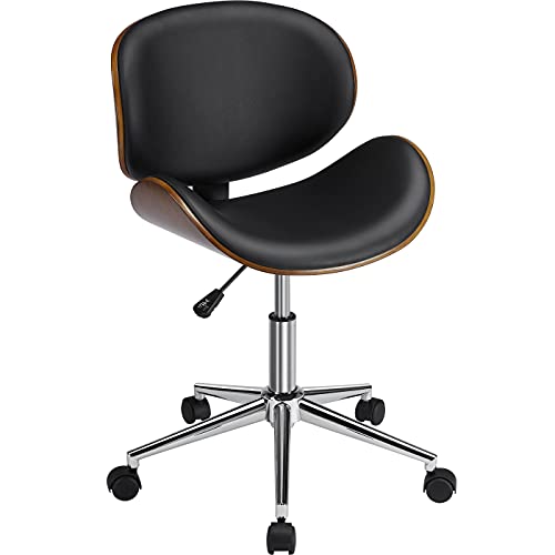 Yaheetech, Yaheetech Black Modern Office Chair Adjustable Swivel Chair Durable Computer Desk Chair Solid Bentwood Leather Armless Task Chair