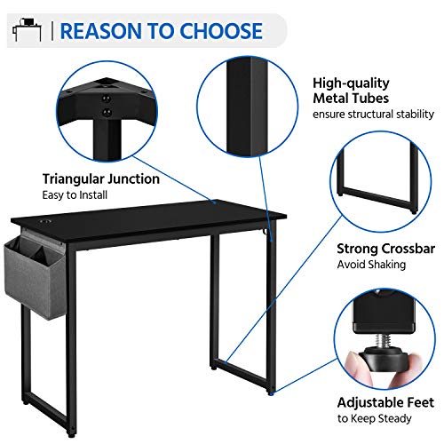 Yaheetech, Yaheetech Computer Desk, Office Writing Desk, with Storage Bag and 2 Hooks for Home Office, 100x50x75cm Black Study Desk, Easy Assembly