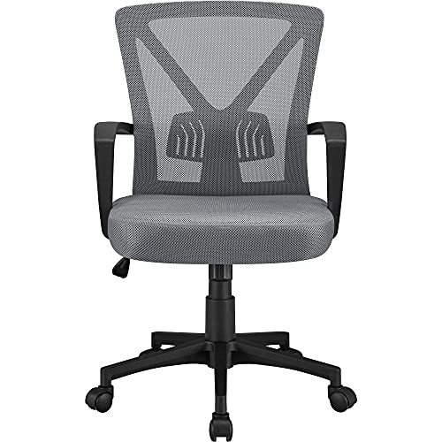 Yaheetech, Yaheetech Dark Grey Office Chair Adjustable Computer Chair Ergonomic Fabric Mesh Swivel Chair Study Chair for Students with Armrest