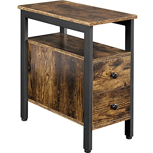 Yaheetech, Yaheetech End Table, Side Table with 2 Drawer, Sofa Side Table with Storage Cabinet, for Living Room, Bedroom, Vintage Style, 60x30x61cm