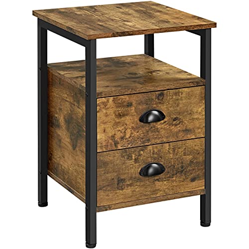 Yaheetech, Yaheetech End Table with Drawers, Bedside Table with Storage for Small Spaces/Bedroom/Living Room/Industrial Style, 40x40x61cm,Rustic