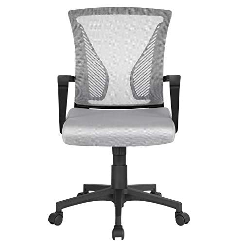 Yaheetech, Yaheetech Ergonomic Mid Back Desk Chair Adjustable Swivel Office Chair Sturdy Computer Task Chair with Comfort Breathable Lumbar Support Updated Large Seat Grey