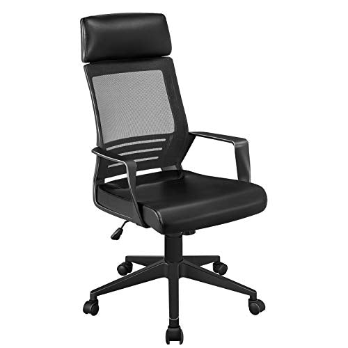 Yaheetech, Yaheetech Ergonomic Office Chair Adjustable Swivel Desk Chair with Mesh Lumbar Support and PU Leather Paded Seat Black