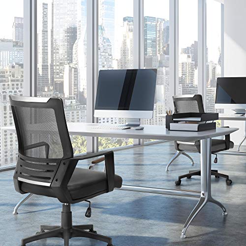 Yaheetech, Yaheetech Executive Office Chair with PU Leather Padded Seat and Mesh Back Ergonomic Desk Chair with Lumbar Support Black