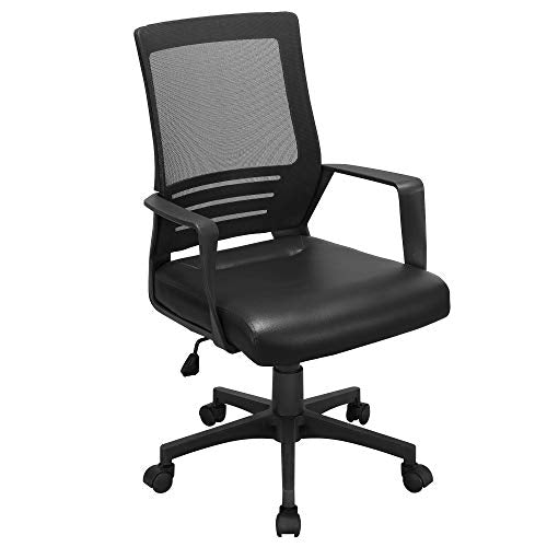 Yaheetech, Yaheetech Executive Office Chair with PU Leather Padded Seat and Mesh Back Ergonomic Desk Chair with Lumbar Support Black