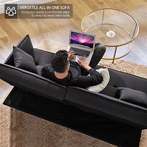 Yaheetech, Yaheetech Fabric Sofa Bed 3 Seater Click Clack Sofa Couch Recliner Settee for Living Room/Bedroom with Arms&2 Cushions Black