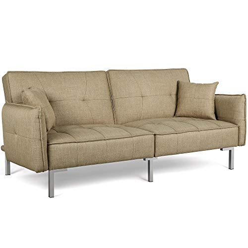 Yaheetech, Yaheetech Fabric Sofa Bed 3 Seater Modern Click Clack Living Room Lounge Couch Sleeper Sofa Settee with Armrests,Khaki