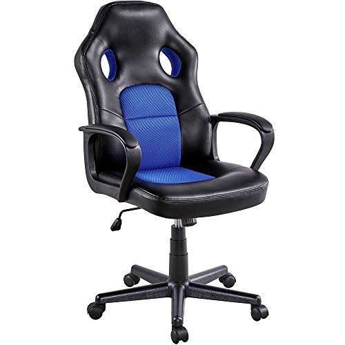 Yaheetech, Yaheetech Gaming Chair Lumbar Support High Back Racing Chair Adjustable Ergonomic Office Reclining Chair Executive Swivel Chair, Blue