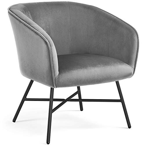 Yaheetech, Yaheetech Gray Accent Chair Living Room Armchair Tub Side Chair Sofa Lounge Soft Velvet Upholstered Back for Dining Room/Cafe Home Furniture
