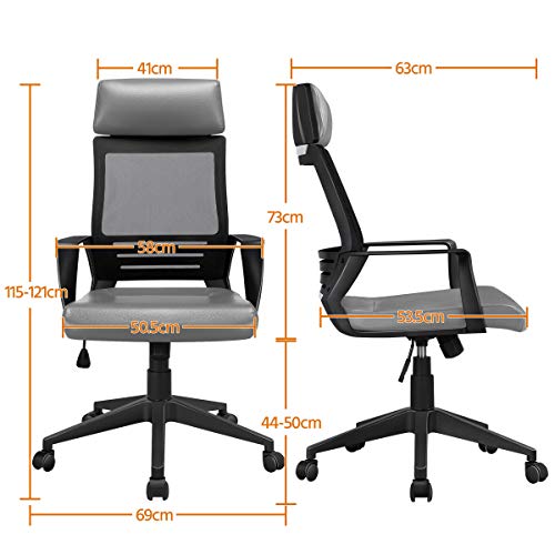 Yaheetech, Yaheetech Grey Office Chair Adjustable Computer Chair Executive Desk Chair with Comfy Back Support and Arms for Managerial Work