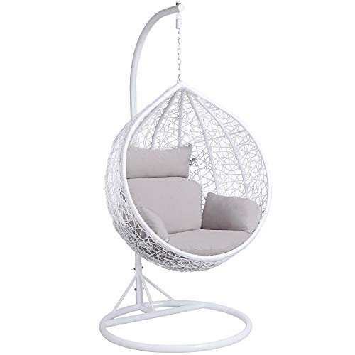 Yaheetech, Yaheetech Hanging Swing Chair Garden Patio Indoor Outdoor Egg Chair Hammock with Stand Cushion and Cover,White