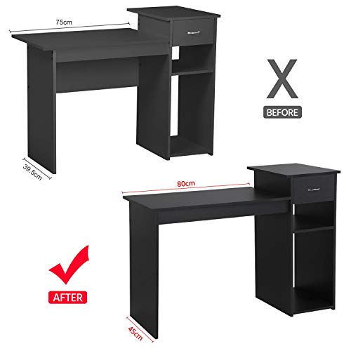Yaheetech, Yaheetech Home Office Small Computer Desk with Shelf and Drawer,112x50x82cm,Black