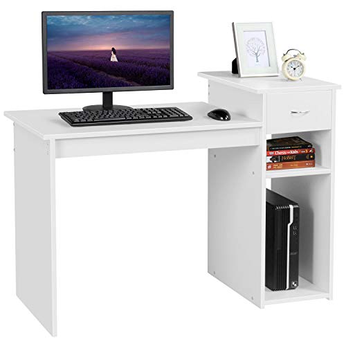 Yaheetech, Yaheetech Home Office Small White Computer Desk Compact Study PC Laptop Table Workstation w/Drawer and Shelf