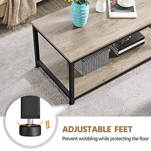 Yaheetech, Yaheetech Industrial Coffee Table for Living Room, Large Side Table with Metal Leg and Storage Shelf, Gray,100x50x45cm