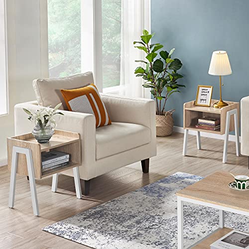 Yaheetech, Yaheetech Industrial Side Table, Stackable End Table with Open Storage Compartment, Storage Sofa Side End Table with Metal Legs, Living Room Furniture, Light Oak