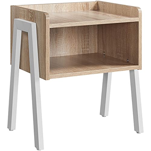 Yaheetech, Yaheetech Industrial Side Table, Stackable End Table with Open Storage Compartment, Storage Sofa Side End Table with Metal Legs, Living Room Furniture, Light Oak