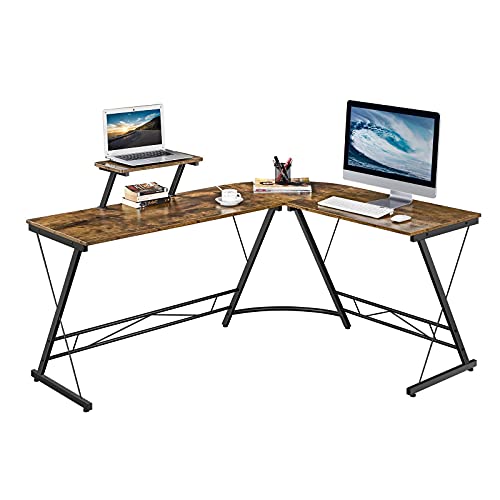 Yaheetech, Yaheetech L-Shaped Desk with Monitor Stand Reversible Computer Corner Desk for Gaming/Writing/Home Office Rustic Brown
