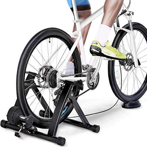 Yaheetech, Yaheetech Magnetic Turbo Trainer Foldable Indoor Bike Trainer Stand with Variable Speed Levels Wire-Control Turbo Trainer Stand Black