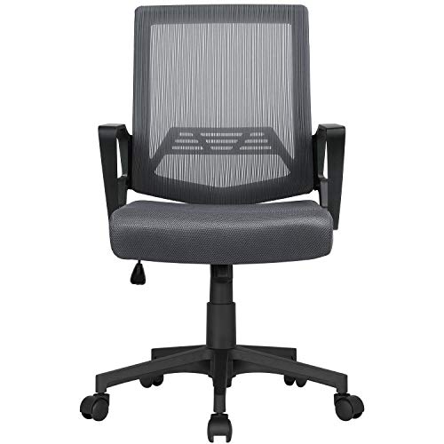 Yaheetech, Yaheetech Mesh Chair Ergonomic Office Chair Height Adjustable Computer Chair Mid-Back with Comfort Breathable Lumbar Support (Dark Grey)
