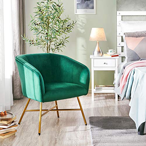 Yaheetech, Yaheetech Modern Accent Chair Soft Velvet Tub Chair Side Armchair Sofa Lounge Upholstered Back Sturdy Metal Legs for Living Room Cafe Home Green