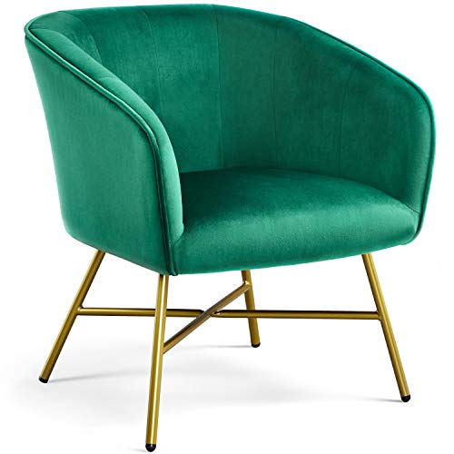 Yaheetech, Yaheetech Modern Accent Chair Soft Velvet Tub Chair Side Armchair Sofa Lounge Upholstered Back Sturdy Metal Legs for Living Room Cafe Home Green